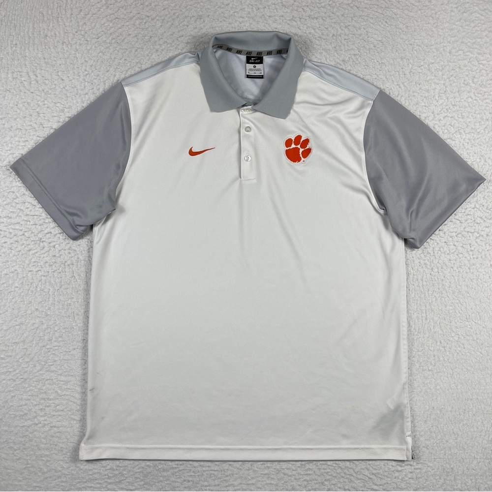 Clemson Tigers Polo Shirt Mens XL White Nike Dri Fit Golfer Football Basketball
